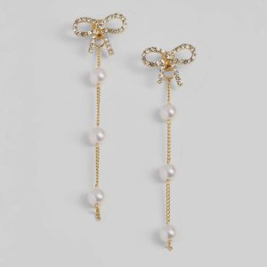 Precious Chic Bow Rhinestone Faux Pearl Earrings