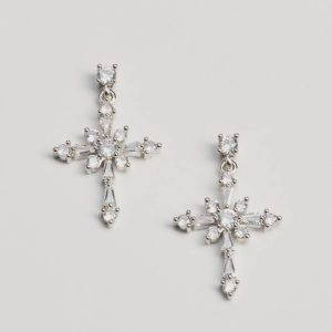 Divine Dazzle Cubic Zirconia Cross Charm Earrings