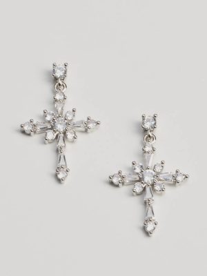 Divine Dazzle Cubic Zirconia Cross Charm Earrings