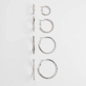 Classic Shine Rhinestone Hoop Earrings Set