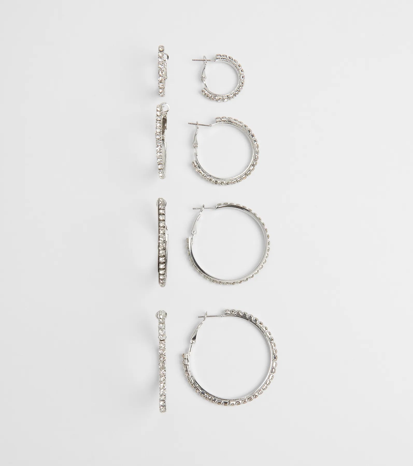 Classic Shine Rhinestone Hoop Earrings Set