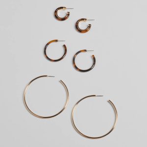 Trendy Three-Pack Tortoise Hoop Earrings Set