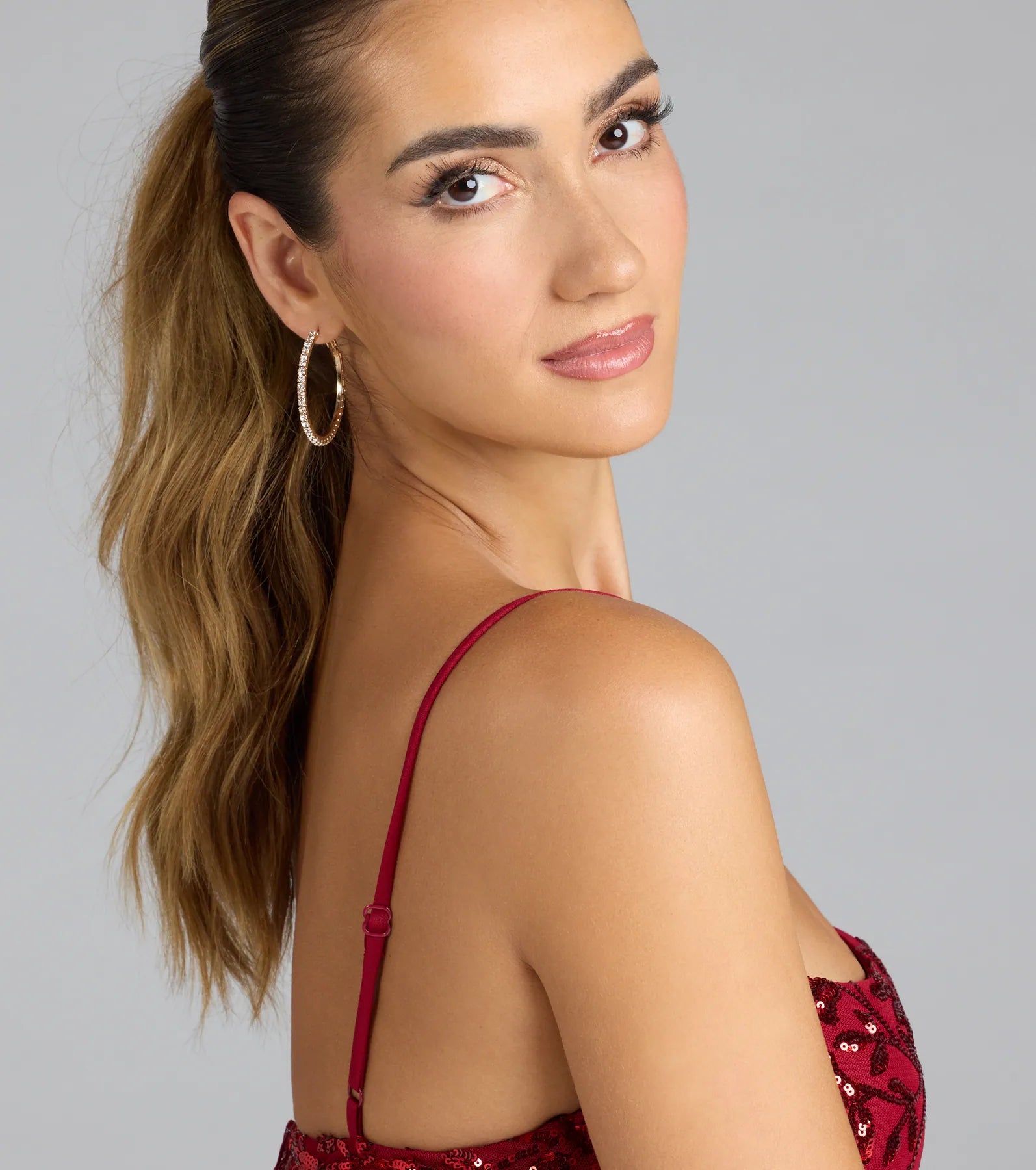 Classic Shine Rhinestone Hoop Earrings Set - Image 4