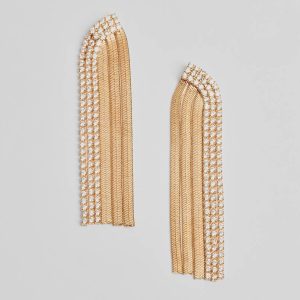 Edgy Sparkle Rhinestone Snake Chain Fringe Earrings
