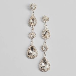 Gleaming Twinkle Rhinestone Teardrop Linear Earrings