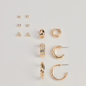 Trendy Sparkle Stud And Hoop Earrings Set