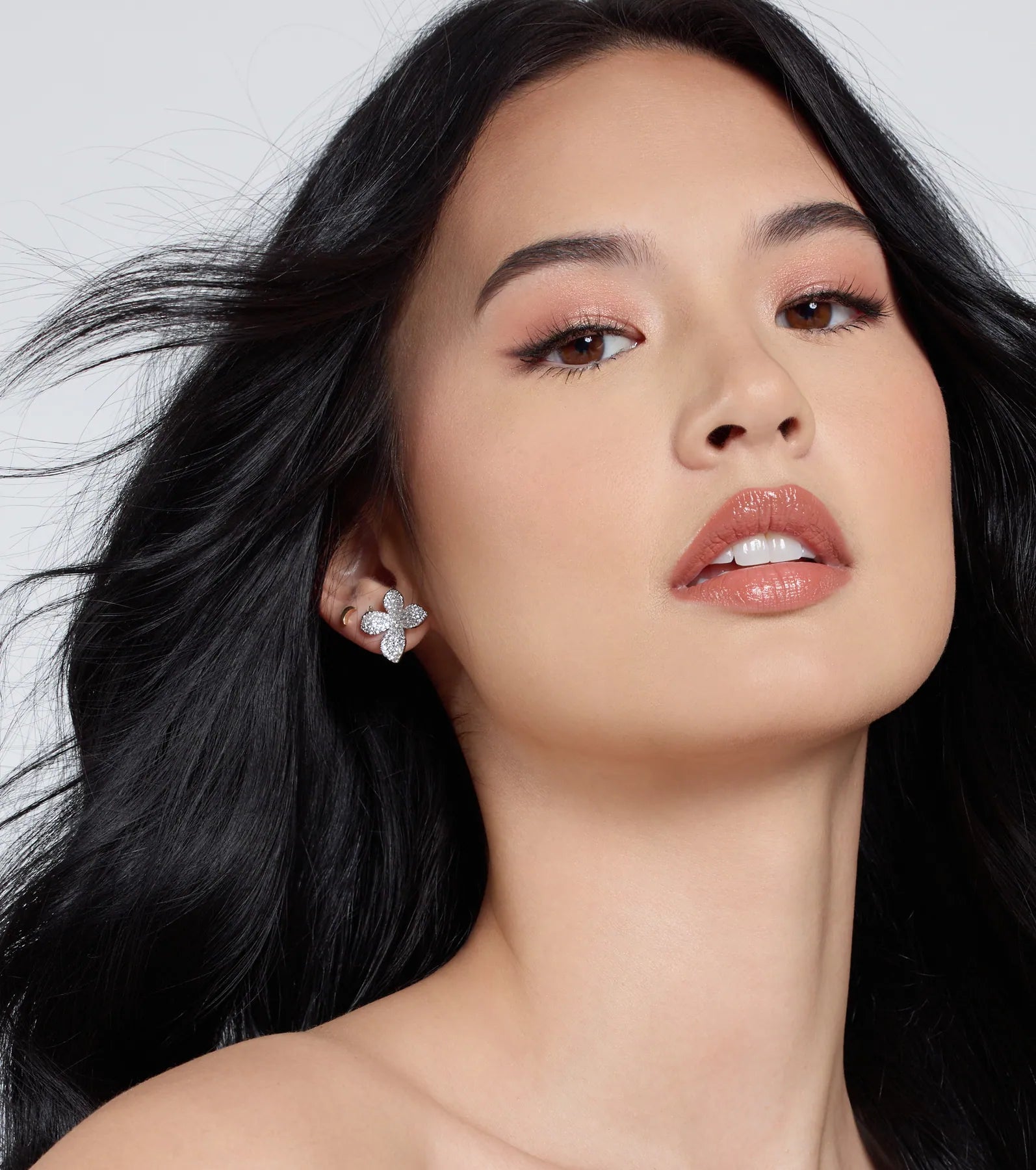 Flourishing Flower Rhinestone Stud Earrings - Image 2