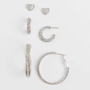 Delicate Heart Stud And Hoop Earrings Set