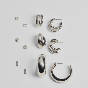 Six-Pack Rhinestone Studs And Hoop Earrings Set