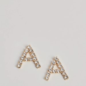 A Initial Rhinestone Stud Earrings