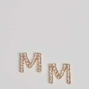 M Initial Rhinestone Stud Earrings