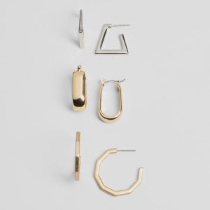 Sleek Detail Three-Pack Hoop Earrings Set