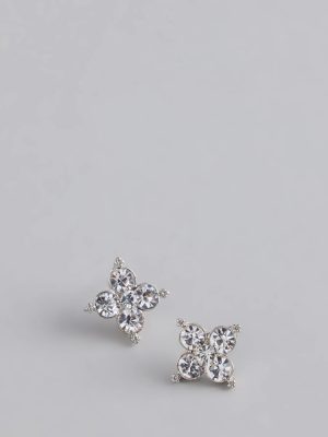 Lucky And Glam Rhinestone Clover Stud Earrings
