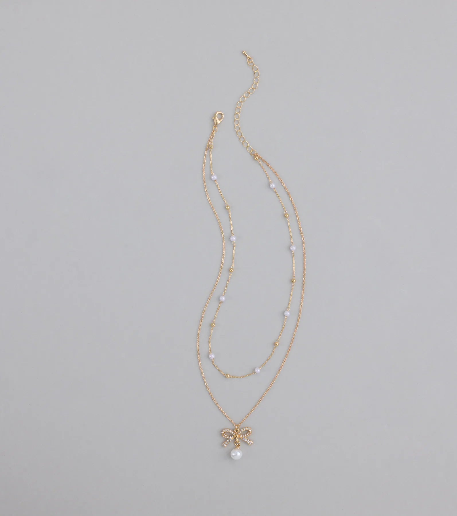 Sweet Trend Bow Pearl Layered Necklace - Image 4