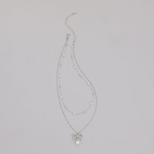 Sweet Trend Bow Pearl Layered Necklace