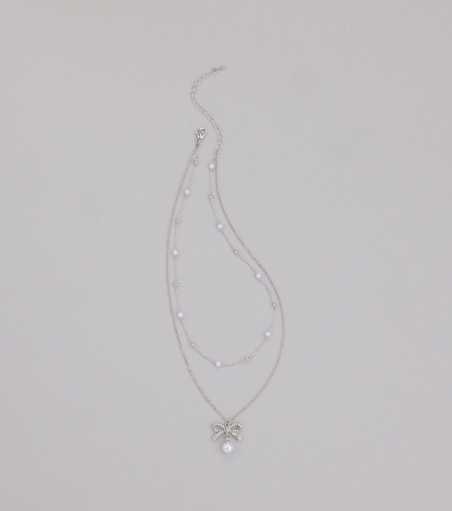 Sweet Trend Bow Pearl Layered Necklace