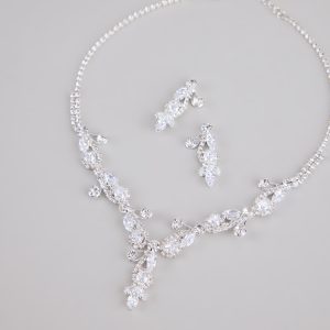 Statement Glow Rhinestone Necklace And Earrings Set