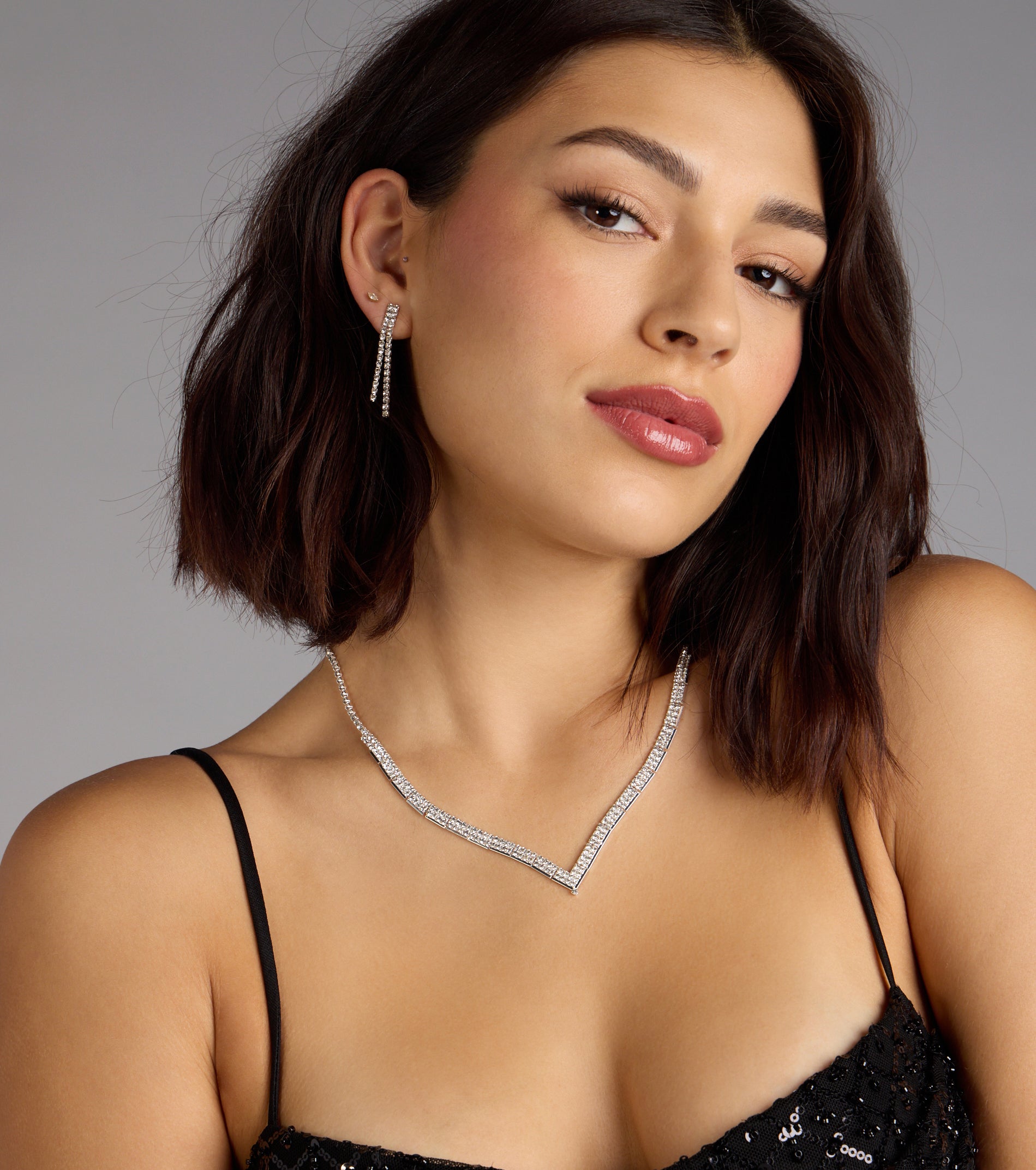 Shine Bright Rhinestone Necklace and Earrings Set - Image 2