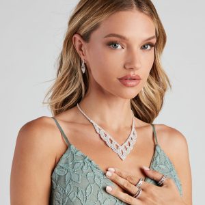 Elegant Soiree Rhinestone Necklace And Earrings Set