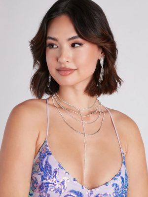 Trendy Shine Rhinestone Lariat Necklace