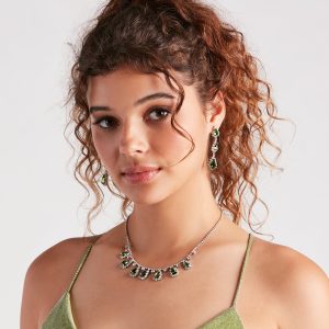 Dripping In Luxury Gemstone Necklace And Earrings Set