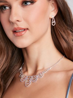 Gorgeous Glitz Rhinestone Necklace And Earrings Set