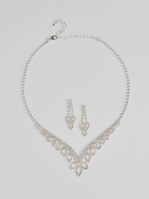 Ultimate Glam Vibes Rhinestone Necklace And Earrings Set