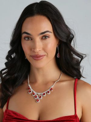 Gorgeous Glamour Gemstone Necklace And Earrings Set