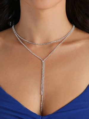 Layered In Rhinestone Lariat Necklace