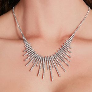 Dazzling Style Rhinestone Fringe Necklace