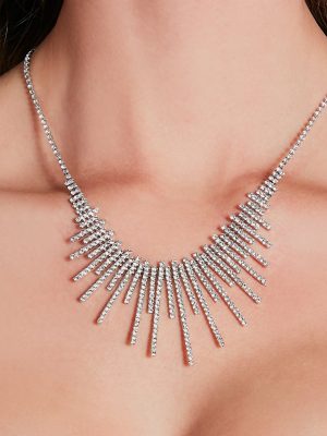 Dazzling Style Rhinestone Fringe Necklace
