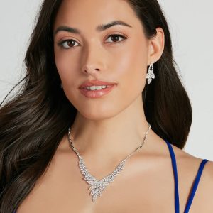 Elegant Sparkle Rhinestone Necklace And Earrings Set