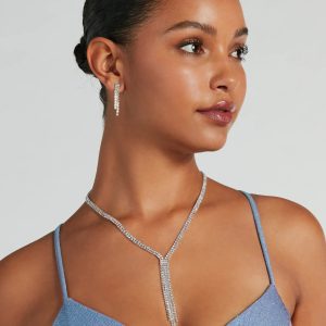 Glam Iridescent Rhinestone Necklace And Earrings Set