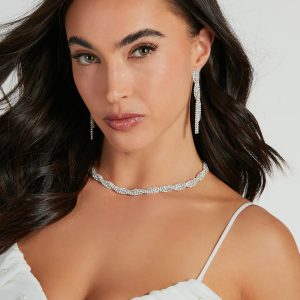 Gorgeous Radiance Rhinestone Choker Necklace And Earrings Set