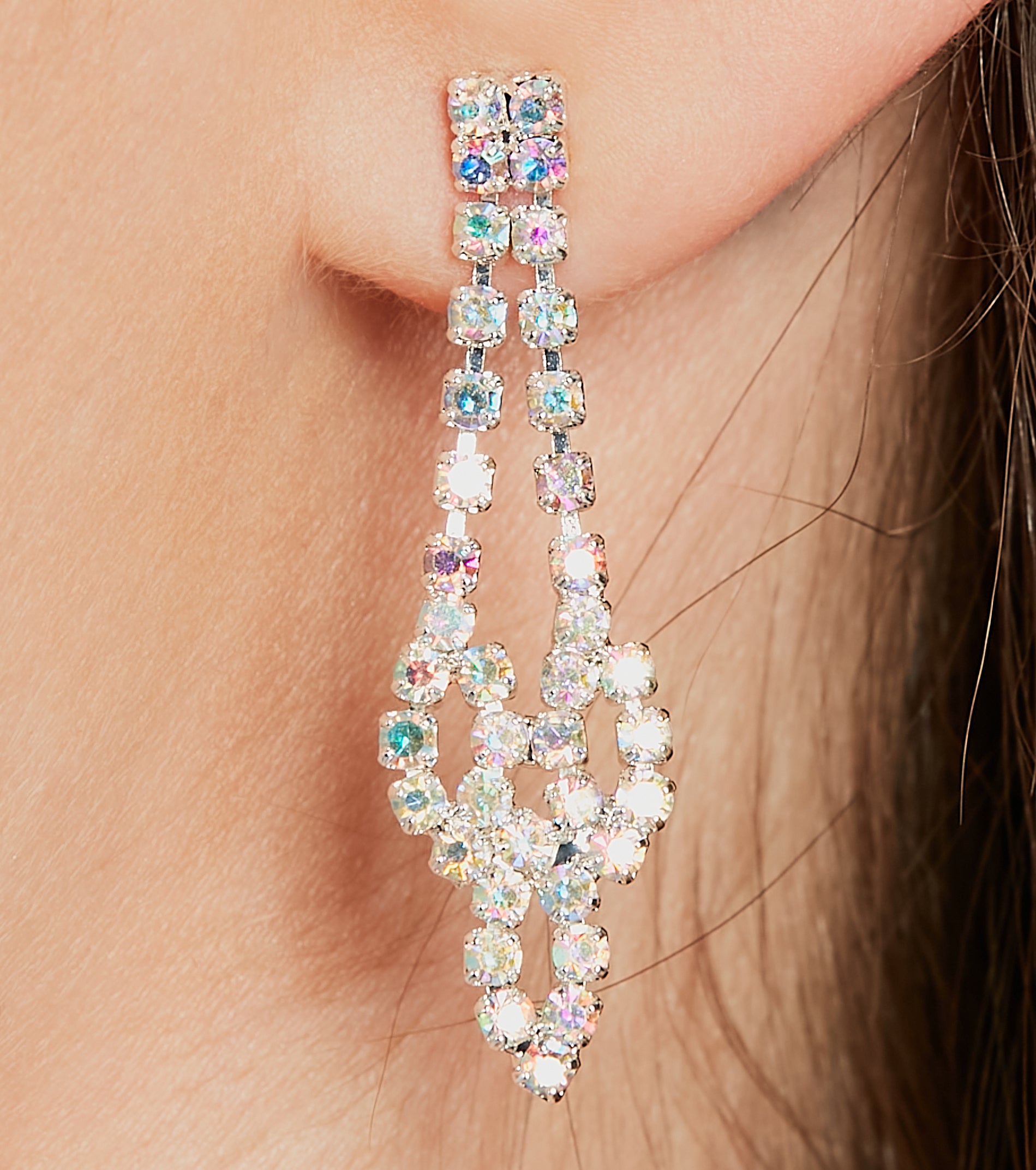 Iridescent Shine Rhinestone Necklace And Earrings Set - Image 2