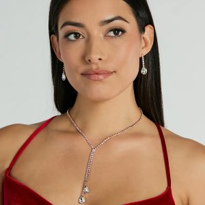 Glam Muse Rhinestone Lariat Necklace And Earrings Set