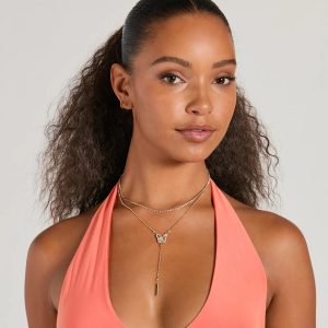 Enchanting Charm Butterfly Rhinestone Lariat Necklace