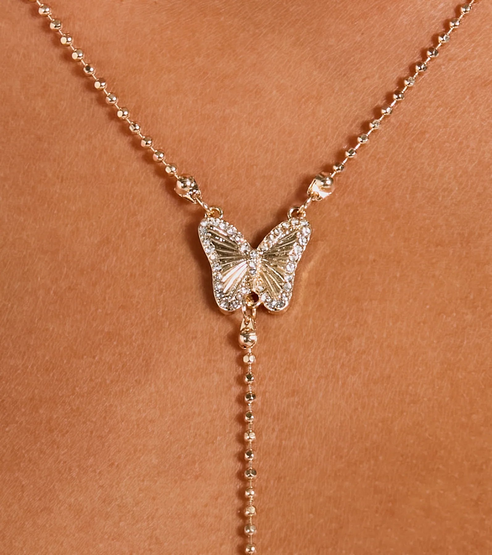 Enchanting Charm Butterfly Rhinestone Lariat Necklace - Image 2