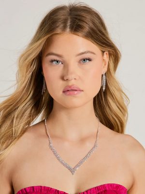 Glitzy Shine Iridescent Rhinestone Necklace And Earrings Set