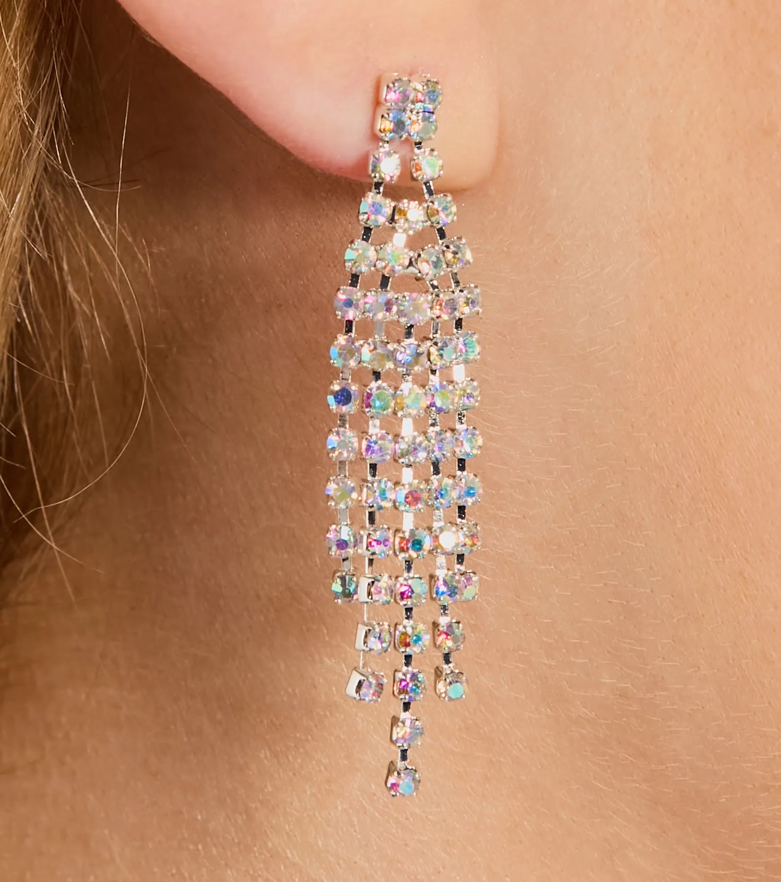 Glitzy Shine Iridescent Rhinestone Necklace And Earrings Set - Image 2