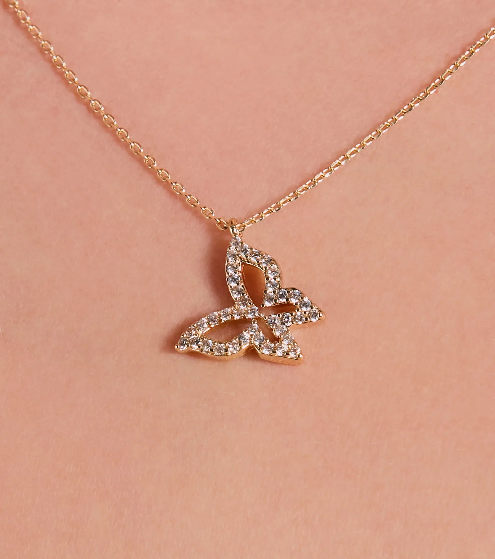 Dainty Cubic Zirconia Butterfly Charm Necklace - Image 2