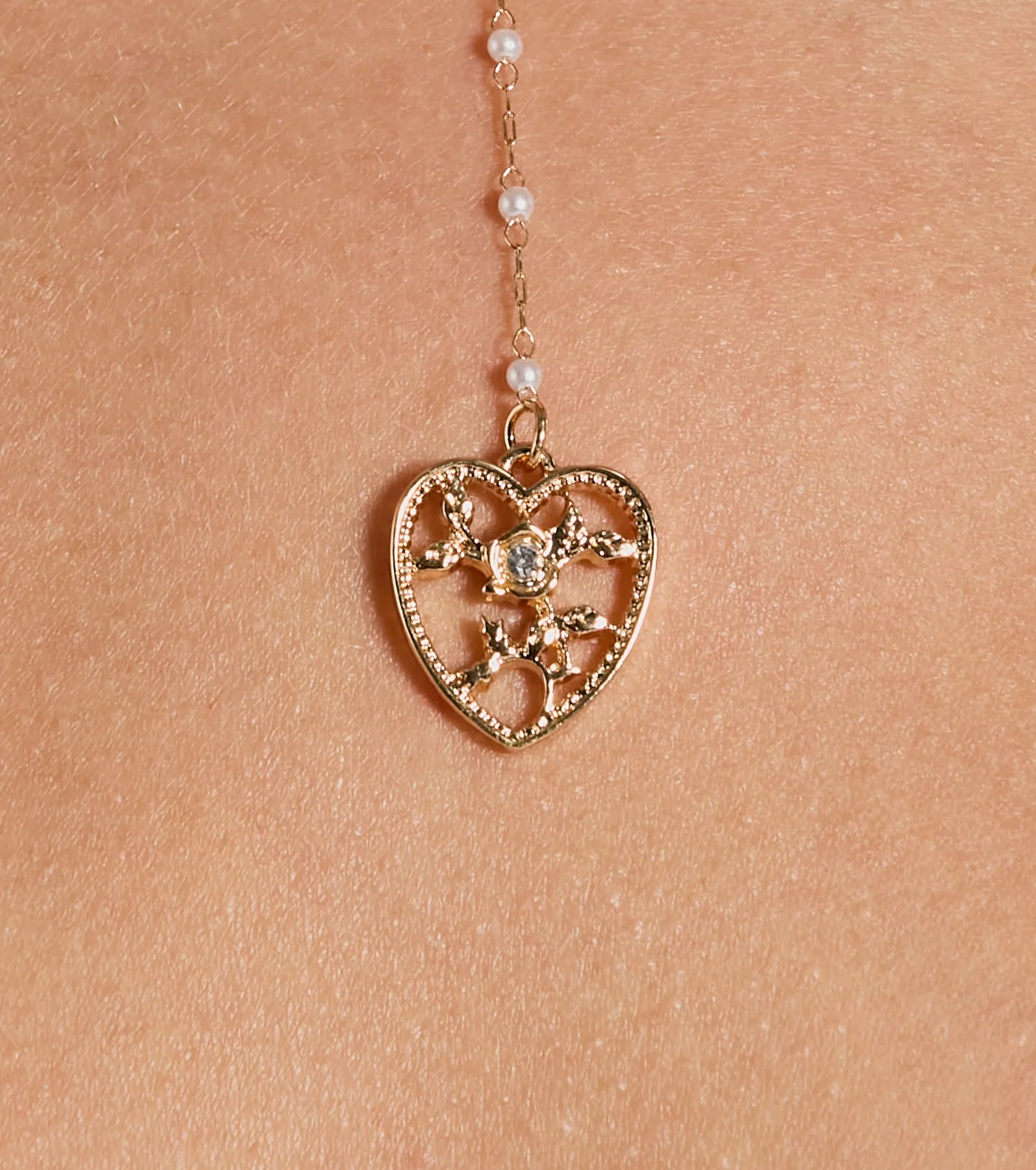 Way To My Heart Rhinestone Faux Pearl Lariat Necklace - Image 2