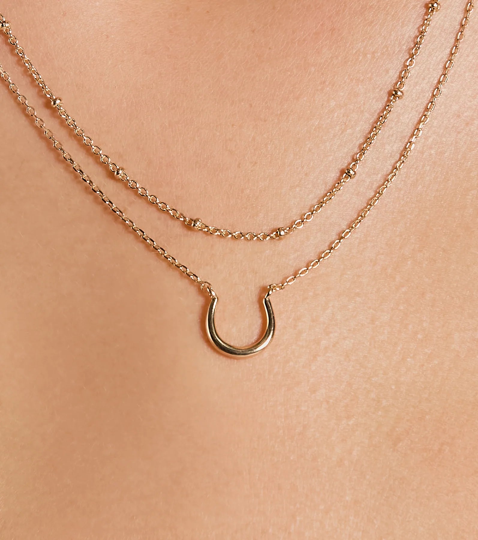 Lucky Chic Horseshoe Charm Layered Necklace - Image 2