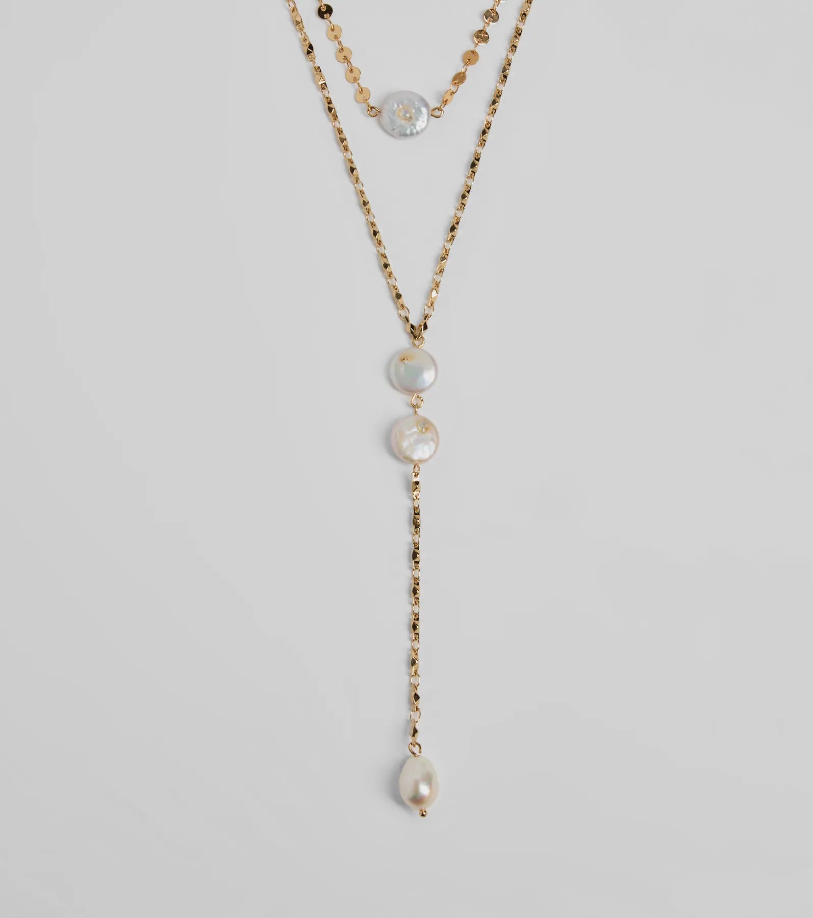 Coastal Glam Pearl Charm Lariat Necklace - Image 2