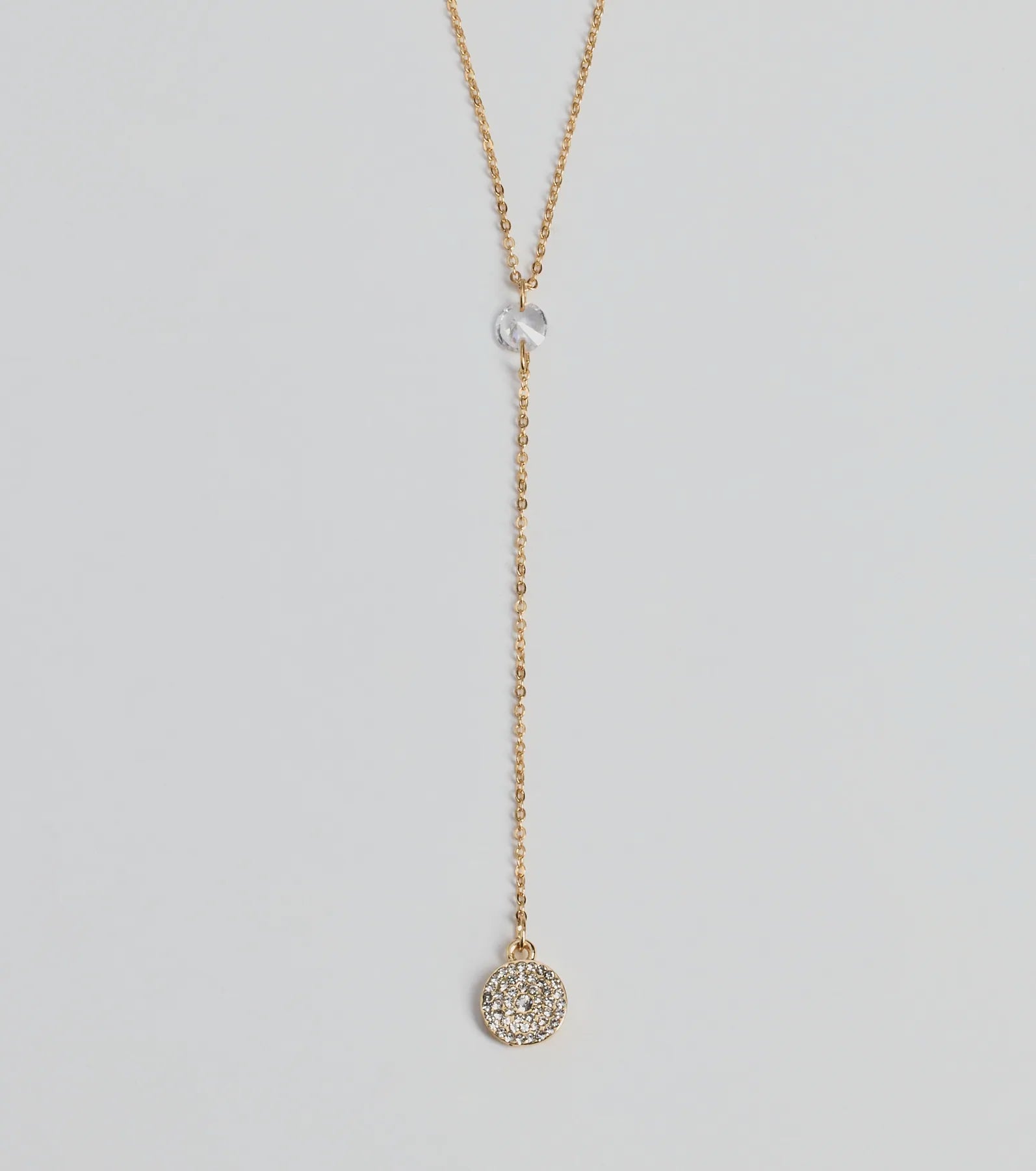 Dainty Glam Rhinestone Chain Lariat Necklace - Image 2