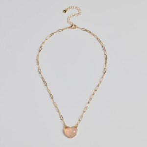 Pretty Aura Rose Quartz Heart Charm Necklace
