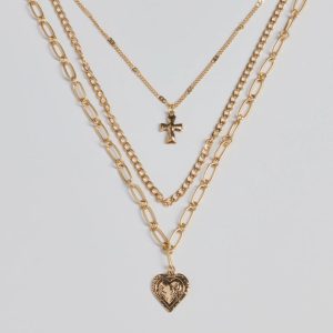 Love To Layer Heart And Cross Layered Necklace