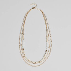 Three Way Tie Layered Bead Necklace