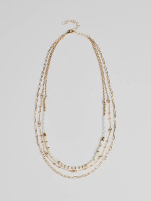 Three Way Tie Layered Bead Necklace