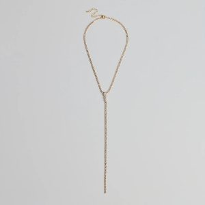 Luxe Glam Rhinestone And Pearl Lariat Necklace